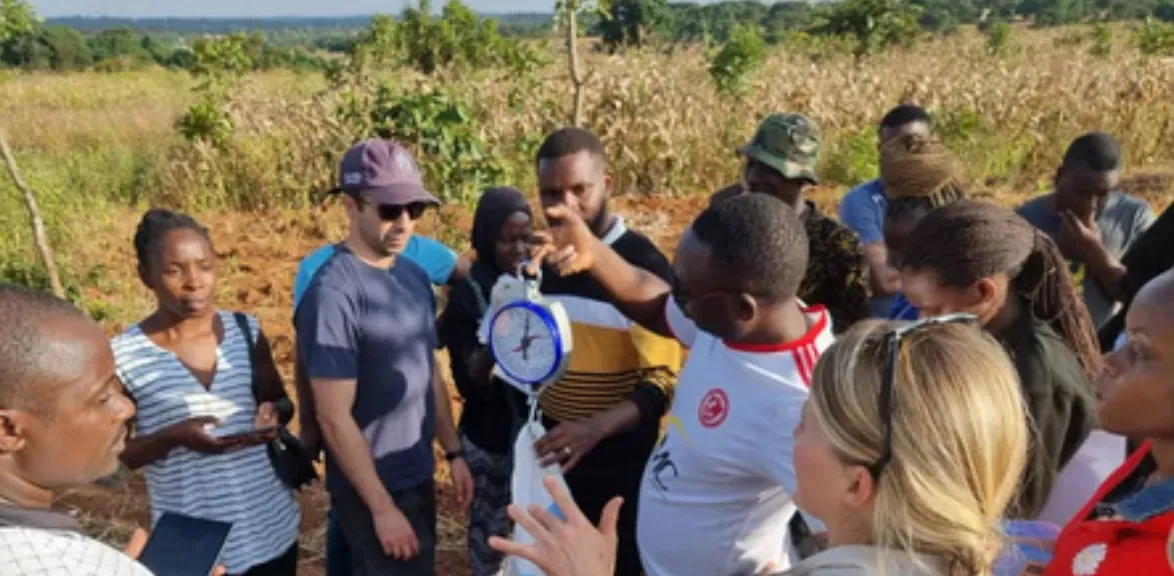 Technicians being trained in crop sampling in the field.