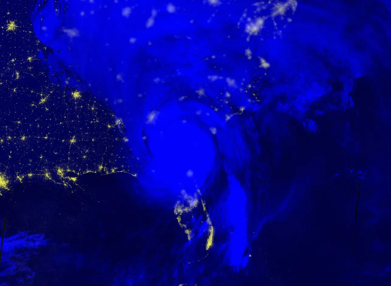 Satellite image of nighttime lights after a hurricane.