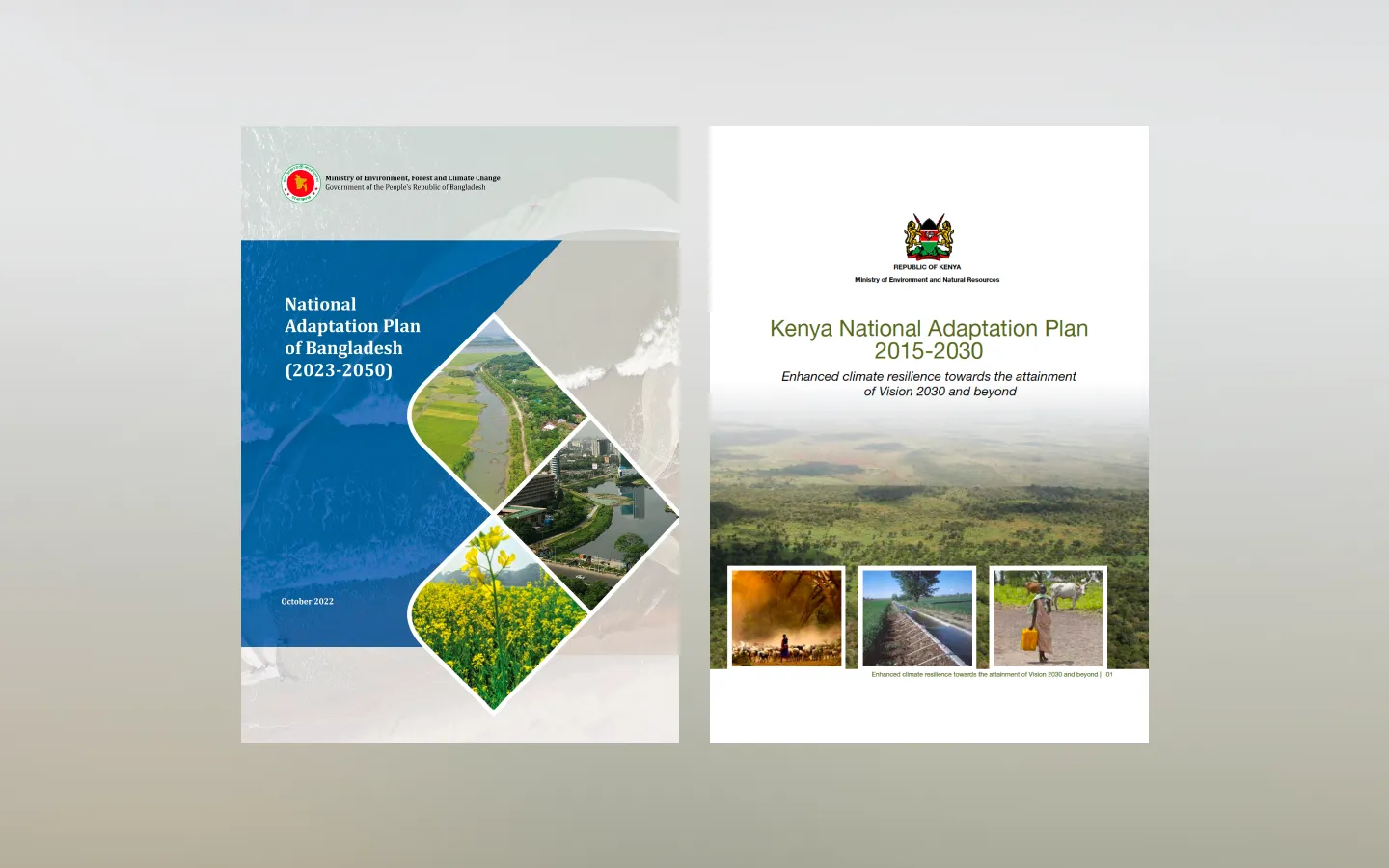 The covers of the National Adaptation Plans published by Bangladesh and Kenya.