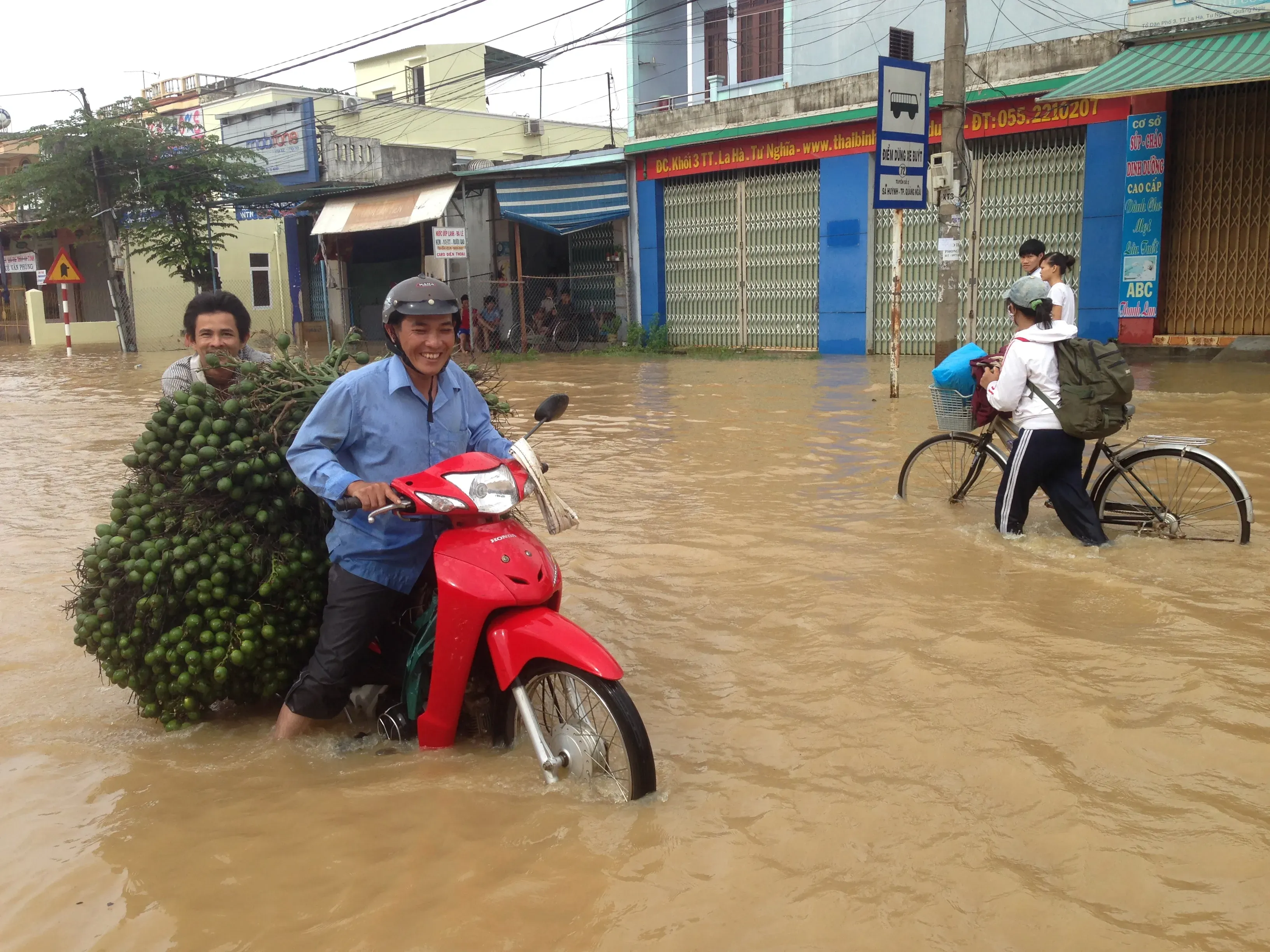 Floodwater covering streets and low-lying houses in Vietnam during the October 2016 floods.