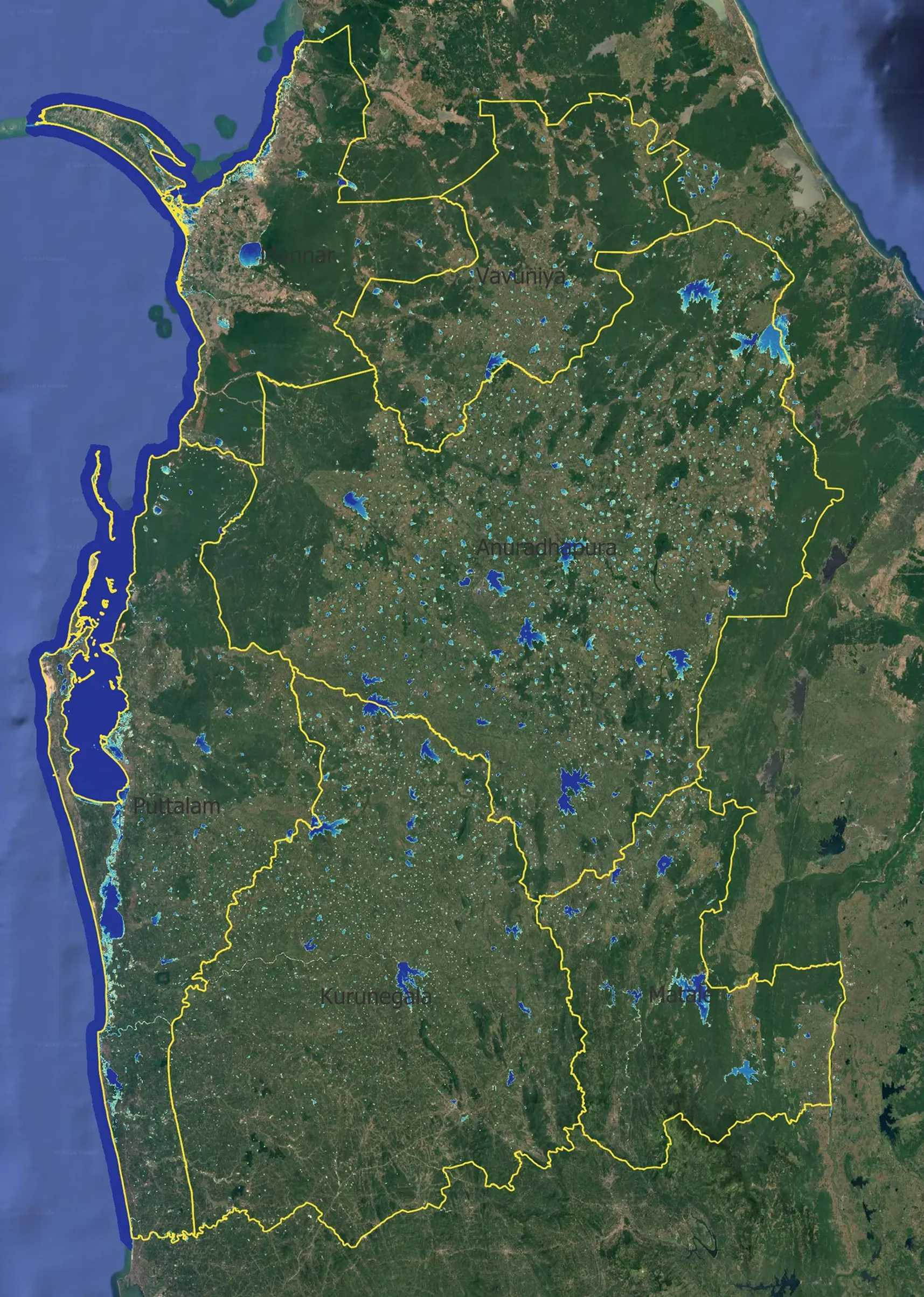 Map of the SARP project area in Sri Lanka, showing the districts covered by the project.