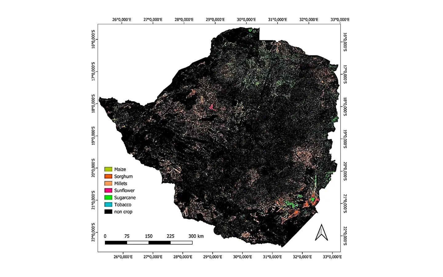 National-scale crop type map of Zimbabwe for the 2025 summer season, derived from Sentinel-2 imagery.
